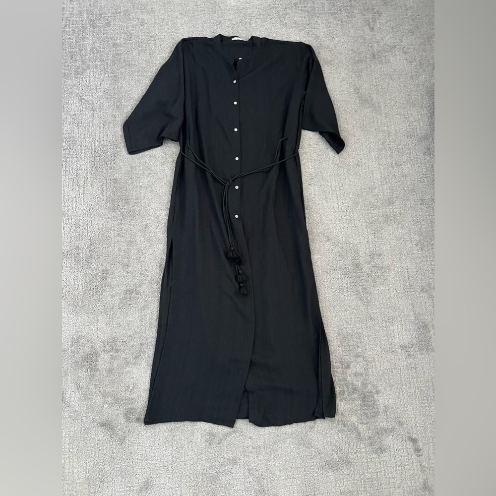 Robin Piccone Black Bell Sleeve Waist Tie Kaftan